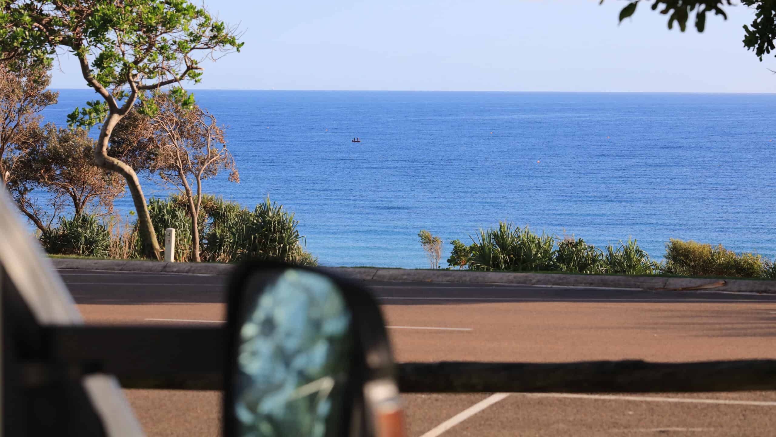 A view of the ocean from a caravan at Rainbow Beach Holiday Village