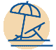 right on the beach, beach umbrella and chair line icon